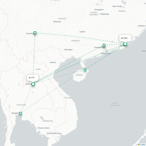 Jieyang - Vientiane carte du vol direct