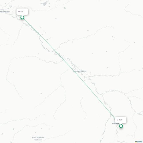 Mapa de vuelo directo Strezhevoy - Tomsk