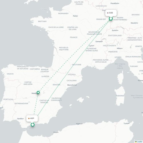 Mapa lotu bezpośredniego Strasburg – Malaga