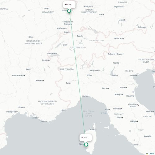 Mapa lotu bezpośredniego Strasburg – Ajaccio