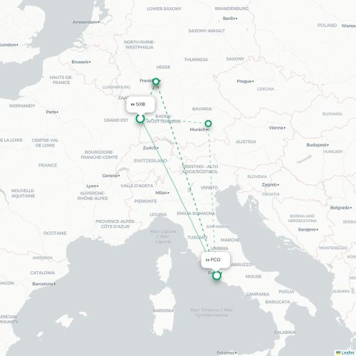 Mapa lotu bezpośredniego Strasburg – Rzym