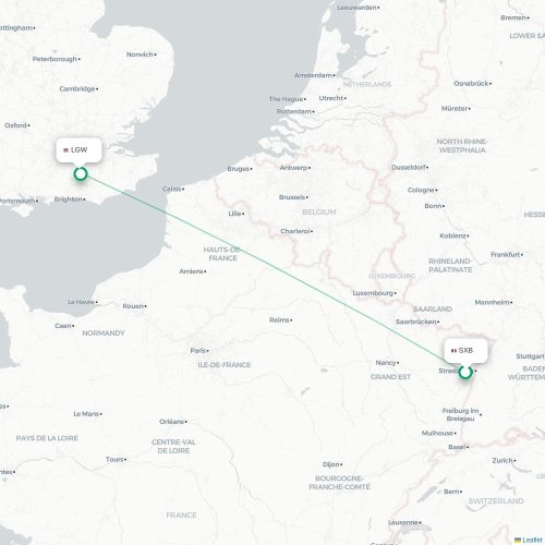 Mapa lotu bezpośredniego Strasburg – Londyn