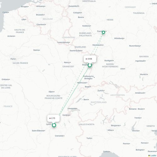 Mapa lotu bezpośredniego Strasburg – Lyon