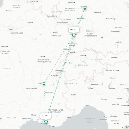 Mapa lotu bezpośredniego Strasburg – Marsylia