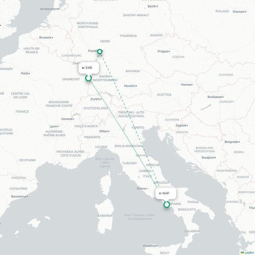 Mapa lotu bezpośredniego Strasburg – Neapol