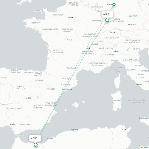 Mapa de vuelo directo Estrasburgo - Nador
