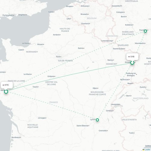 Mapa lotu bezpośredniego Strasburg – Nantes