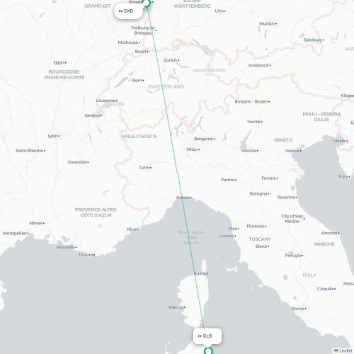 Mapa lotu bezpośredniego Strasburg – Olbia