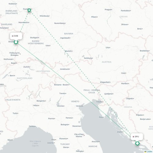 Mapa lotu bezpośredniego Strasburg – Split