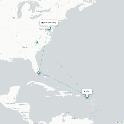 Mapa de vuelo directo Simpson Bay - Baltimore