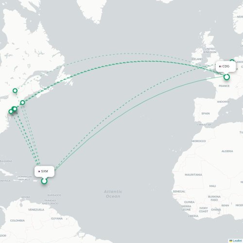 Mapa de vuelo directo Simpson Bay - París