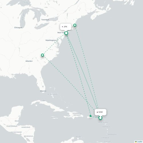 Mapa de vuelo directo Simpson Bay - Nueva York
