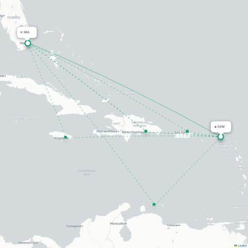 Mapa de vuelo directo Simpson Bay - Miami