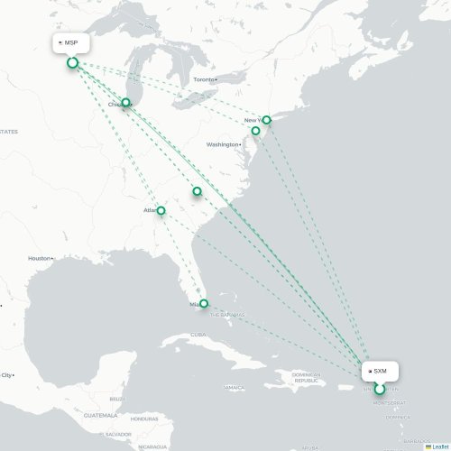 Mapa de vuelo directo Simpson Bay - Mineápolis