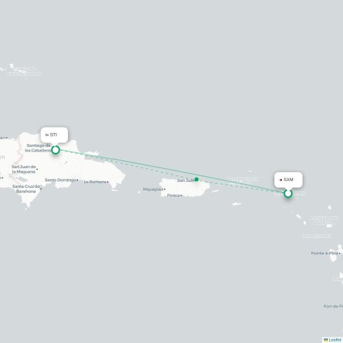 Mapa de vuelo directo Simpson Bay - Santiago de los Caballeros