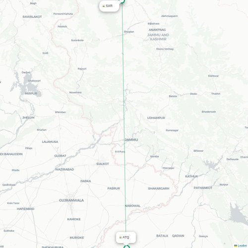 Mapa de vuelo directo Srinagar - Amritsar
