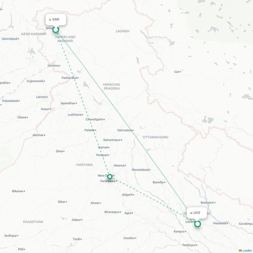 Mapa de vuelo directo Srinagar - Lucknow