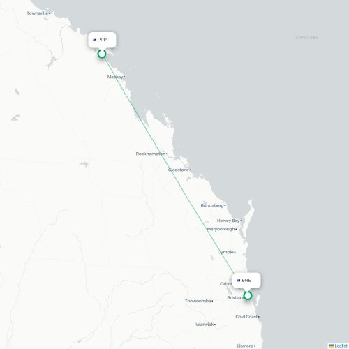 Mapa lotu bezpośredniego Sydney – Brisbane