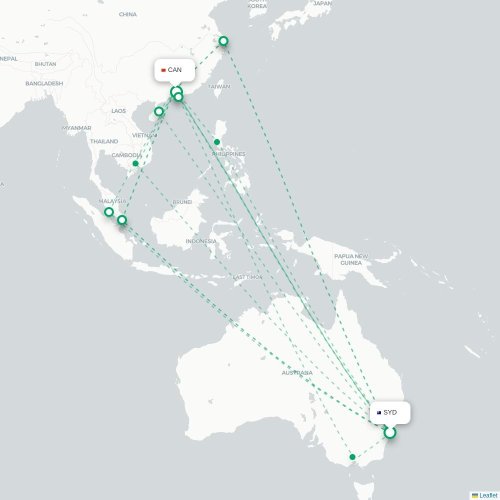 Mapa lotu bezpośredniego Sydney – Kanton