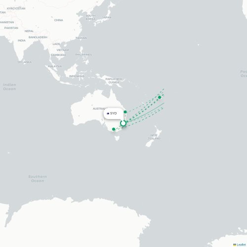 Mapa lotu bezpośredniego Sydney – Dallas