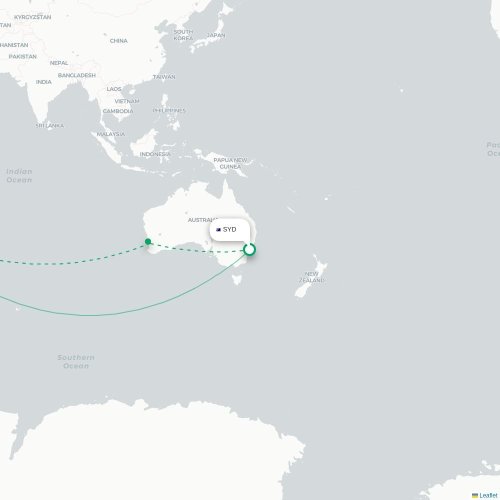 Sydney – Johannesburg suoran lennon kartta