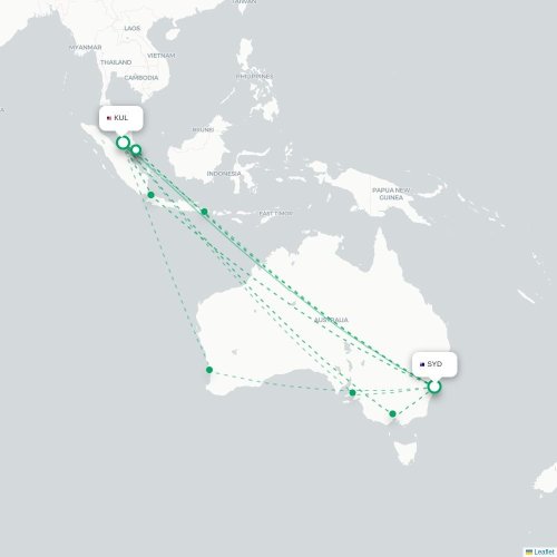 Sydney - Kuala Lumpur kaart van rechtstreekse vlucht