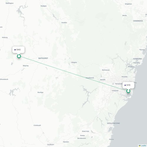 Sydney - Orange kort over direkte fly