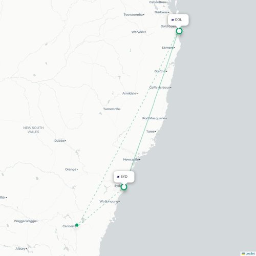 Mapa lotu bezpośredniego Sydney – Coolangatta