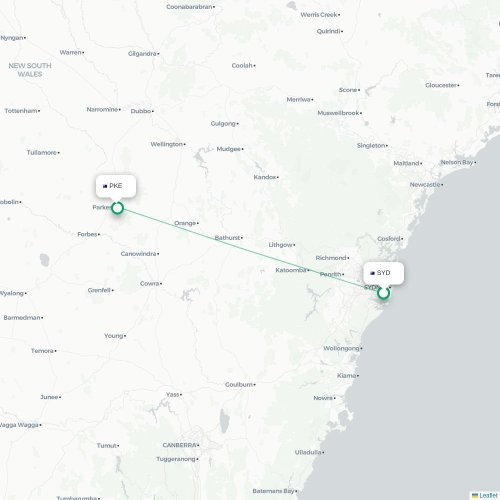 Mapa de vuelo directo Sídney - Parkes