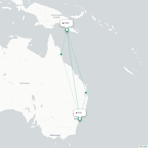 Sydney - Port Moresby kort over direkte fly