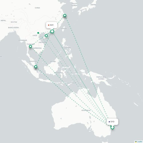 Mapa lotu bezpośredniego Sydney – Shenzhen