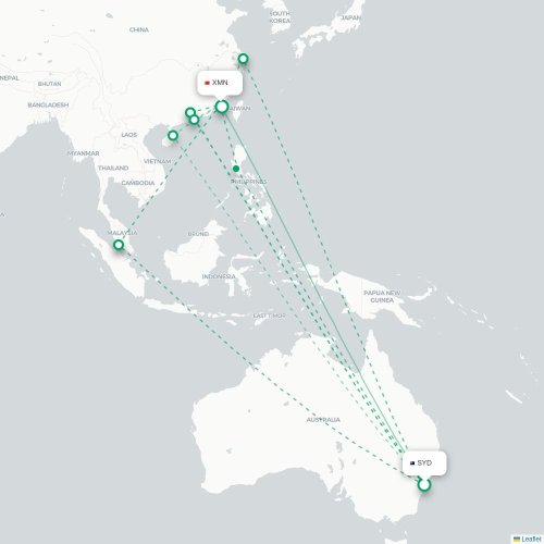 Mapa lotu bezpośredniego Sydney – Xiamen