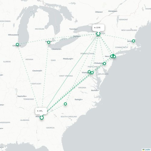 Mapa lotu bezpośredniego Syracuse – Atlanta