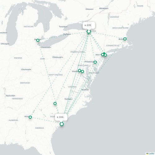 Mapa lotu bezpośredniego Syracuse – Charleston