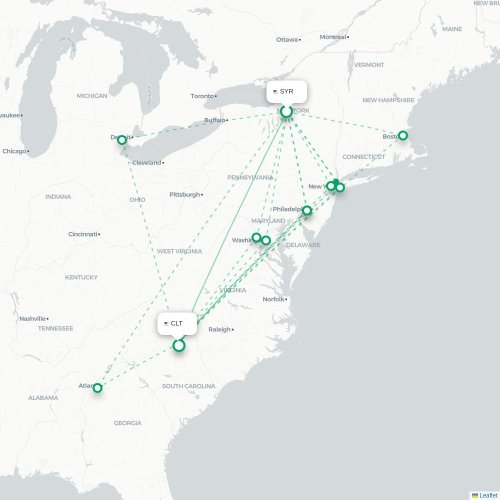 Mapa lotu bezpośredniego Syracuse – Charlotte