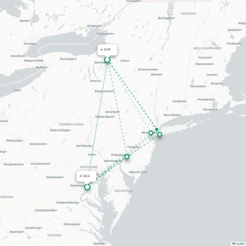 Mapa lotu bezpośredniego Syracuse – Waszyngton