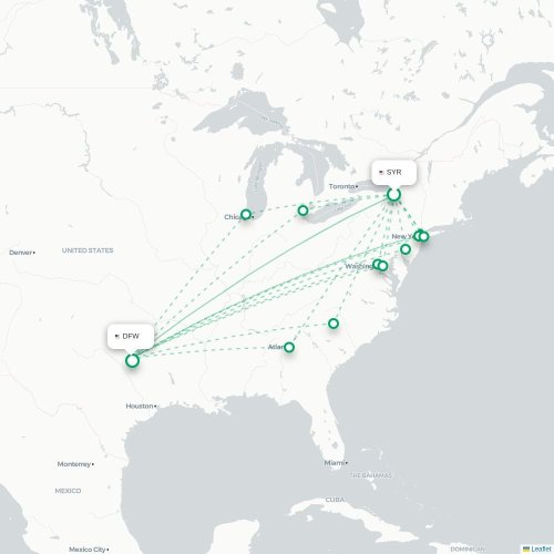 Mapa lotu bezpośredniego Syracuse – Dallas