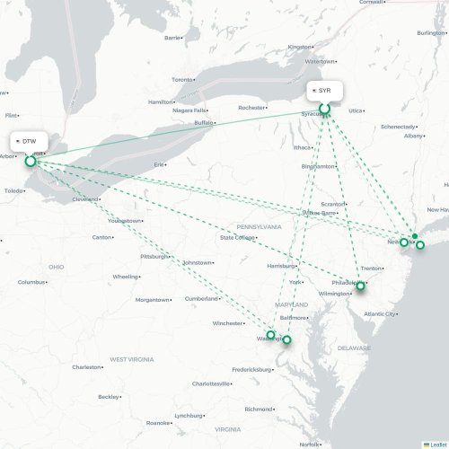 Mapa lotu bezpośredniego Syracuse – Detroit