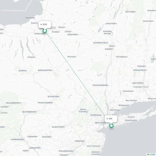 Mapa lotu bezpośredniego Syracuse – Nowy Jork