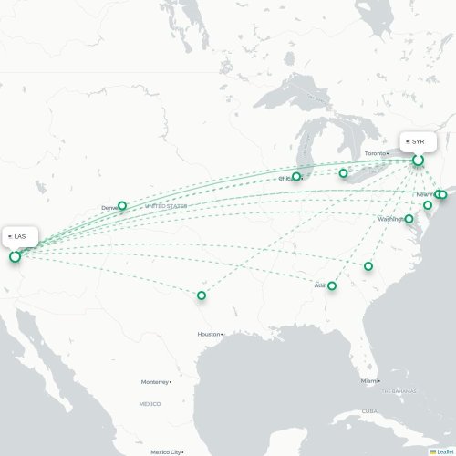 Mapa lotu bezpośredniego Syracuse – Las Vegas