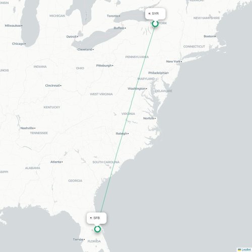Mapa lotu bezpośredniego Syracuse – Orlando