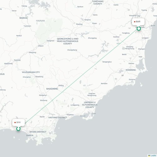 Mapa lotu bezpośredniego Sanya – Qionghai