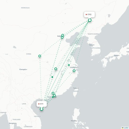 Mapa de vuelo directo Sanya - Changchun