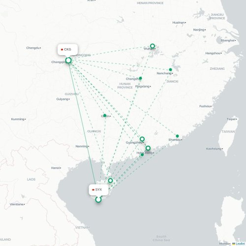 Mapa lotu bezpośredniego Sanya – Chongqing