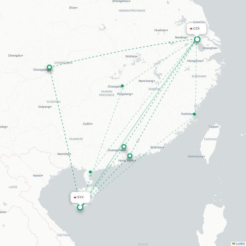 Mapa lotu bezpośredniego Sanya – Changzhou