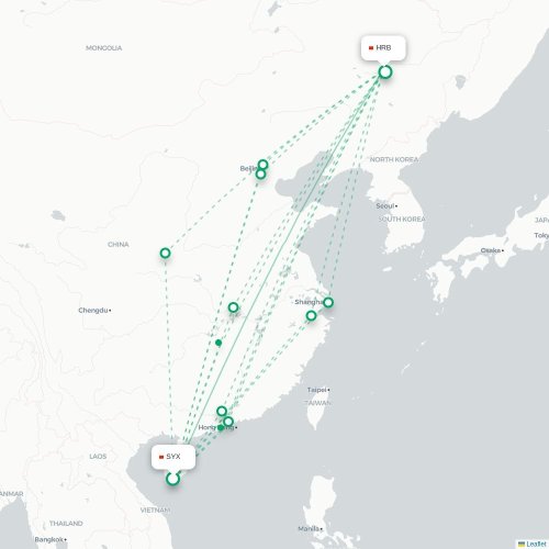 Mapa lotu bezpośredniego Sanya – Harbin