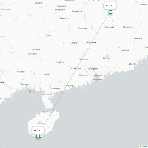 Mapa lotu bezpośredniego Sanya – Ji’an