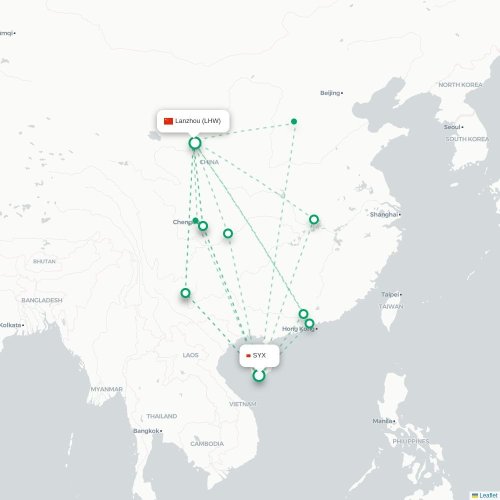 Mapa lotu bezpośredniego Sanya – Lanzhou