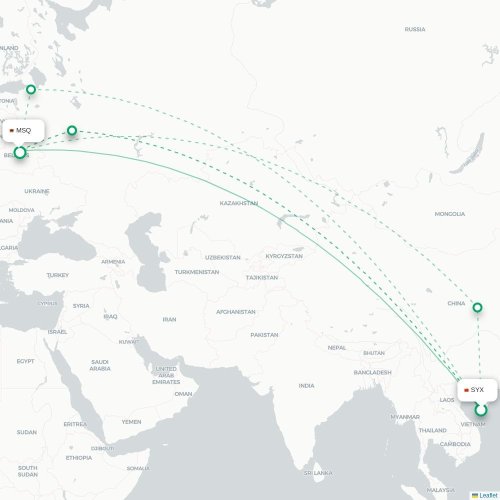 Mapa lotu bezpośredniego Sanya – Mińsk