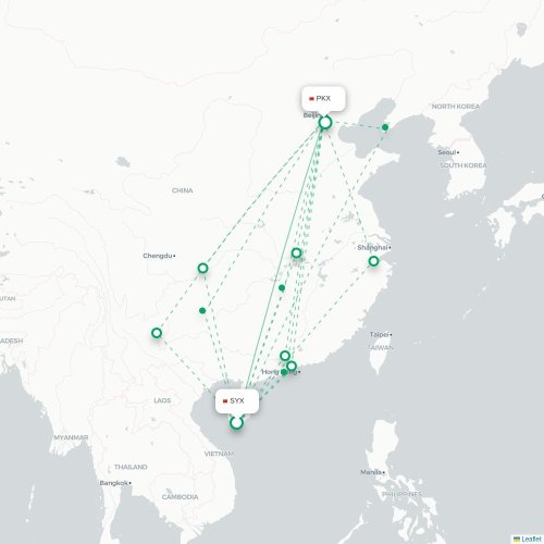Mapa lotu bezpośredniego Sanya – Pekin